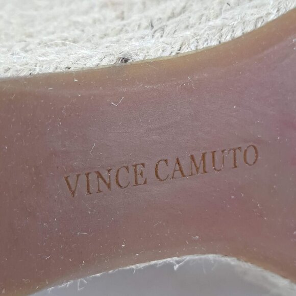Vince Camuto Totsi Size 8M Nude Patent Leather Espadrille Wedge Heels Peep Toe - Picture 12 of 13